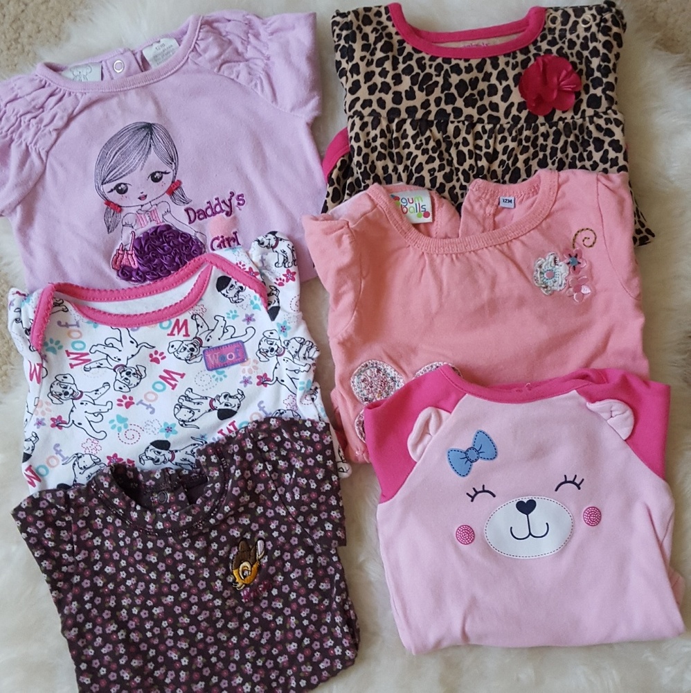 6 baby girl long sleeve  onesies bundle